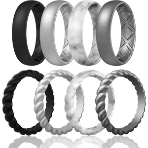image:imageEgnaro Womens Stackable Silicone Rings 2555mm Wide 182mm Thick BandsA34Black  Metallic Silver  Marble  Dark silver