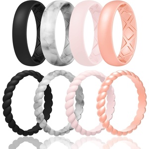 image:imageEgnaro Womens Stackable Silicone Rings 2555mm Wide 182mm Thick BandsA35Black  Marble  Whitepink  Rose Gold