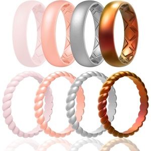 image:imageEgnaro Womens Stackable Silicone Rings 2555mm Wide 182mm Thick BandsSETA8Bright Bronze  Metallic Silver  Light Rose Gold  Pink Sand