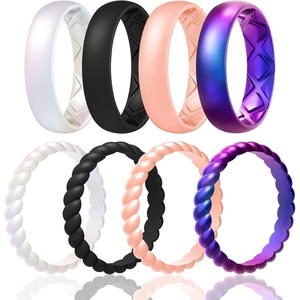 image:imageEgnaro Womens Stackable Silicone Rings 2555mm Wide 182mm Thick BandsSETB2Black  Light Rose Gold  Galaxy  Pearl