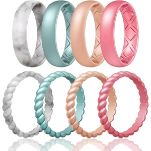 image:imageEgnaro Womens Stackable Silicone Rings 2555mm Wide 182mm Thick BandsSETB3Marble  Metallic Blue  Light Rose Gold  Metallic Pink