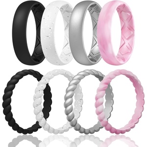 image:imageEgnaro Womens Stackable Silicone Rings 2555mm Wide 182mm Thick BandsSETB4Black  White Silver Glitter  Metallic Silver  Pink Camo