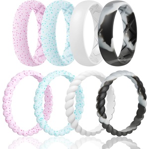 image:imageEgnaro Womens Stackable Silicone Rings 2555mm Wide 182mm Thick BandsSETB5Light Pink Sparkle  Light Green Sparkle  White  Black Gray Camo