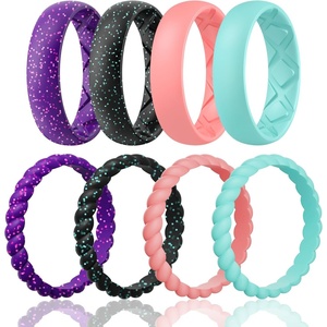 image:imageEgnaro Womens Stackable Silicone Rings 2555mm Wide 182mm Thick BandsSETB8Purple Sparkle  Black Sparkle  Faint Red  Mint Green