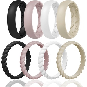 image:imageEgnaro Womens Stackable Silicone Rings 2555mm Wide 182mm Thick BandsSETD4Royal Black  Bright Peach  Princess White  Cream Beige  Cloudy Pink