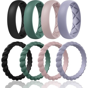 image:imageEgnaro Womens Stackable Silicone Rings 2555mm Wide 182mm Thick BandsSETD6Black  Green  Bright Peach  Cloudy Blue
