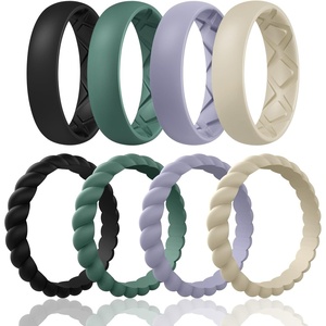 image:imageEgnaro Womens Stackable Silicone Rings 2555mm Wide 182mm Thick BandsSETD7Black  Green  Cloudy Blue  Cream Beige
