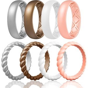 image:imageEgnaro Womens Stackable Silicone Rings 2555mm Wide 182mm Thick BandsSETE1Metallic Silver  Bronze  White  Light Rose Gold