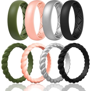 image:imageEgnaro Womens Stackable Silicone Rings 2555mm Wide 182mm Thick BandsSETE2Olive Green  Light Rose Gold  Metallic Silver  Black
