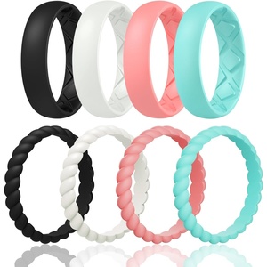 image:imageEgnaro Womens Stackable Silicone Rings 2555mm Wide 182mm Thick BandsSETE6Black  Ivory  Faint Red  Mint Green