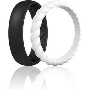 image:imageEgnaro Womens Stackable Silicone Rings 2555mm Wide 182mm Thick BandsSETH1Black  White