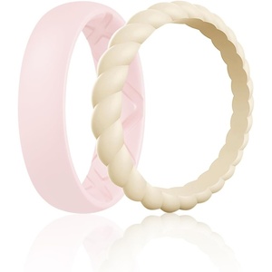 image:imageEgnaro Womens Stackable Silicone Rings 2555mm Wide 182mm Thick BandsSETH2White  Nude