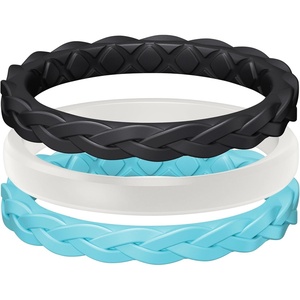 image:imageEgnaro Womens Thin Stackable Silicone Wedding Rings 38 Multipack BandsB2Black  White  Cyan blue