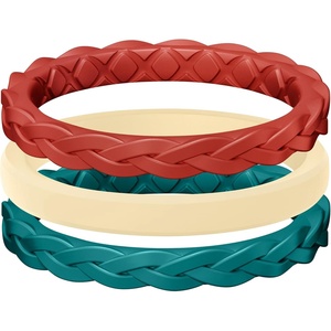 image:imageEgnaro Womens Thin Stackable Silicone Wedding Rings 38 Multipack BandsB5Cinnabar Red  Sunlight Yellow  Jade