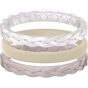 image:imageEgnaro Womens Thin Stackable Silicone Wedding Rings 38 Multipack BandsBCloudy Pink  Cream Beige  Bright Pearl