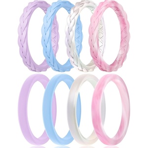 image:imageEgnaro Womens Thin Stackable Silicone Wedding Rings 38 Multipack BandsC1Pink Camo  Lilac Purple  Sky Blue  Metallic Pearl White