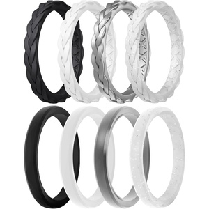 image:imageEgnaro Womens Thin Stackable Silicone Wedding Rings 38 Multipack BandsC2Black  White  Metallic Silver  White Silver Glitter