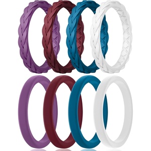 image:imageEgnaro Womens Thin Stackable Silicone Wedding Rings 38 Multipack BandsC3Maroon  Blue Jewel  Orchid Haze  White