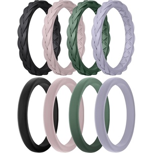 image:imageEgnaro Womens Thin Stackable Silicone Wedding Rings 38 Multipack BandsCBlack  Bright Peach  Green  Cloudy Blue