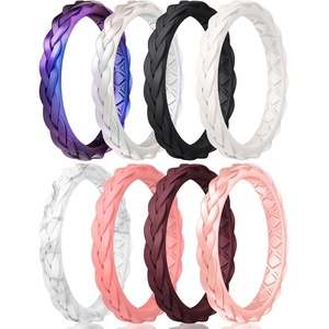 image:imageEgnaro Womens Thin Stackable Silicone Wedding Rings 38 Multipack BandsSETAGalaxy  Bright Pearl  Black  Ivory  Marble  Faint Red  BurgundyLight Rose Gold