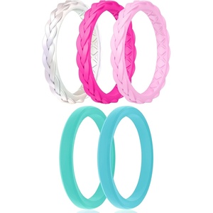 image:imageEgnaro Womens Thin Stackable Silicone Wedding Rings 38 Multipack BandsSETC1Metallic Pearl White  Fairy Pink  Petal Pink  Mint Green  Chill Blue