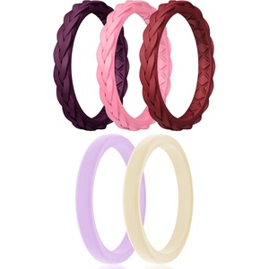 image:imageEgnaro Womens Thin Stackable Silicone Wedding Rings 38 Multipack BandsSETC3Grape Purple  Lilac Purple  Faint Red  Nude  Crimson
