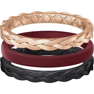 image:imageEgnaro Womens Thin Stackable Silicone Wedding Rings 38 Multipack BandsSETDRose Gold  Maroon  Black
