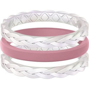image:imageEgnaro Womens Thin Stackable Silicone Wedding Rings 38 Multipack BandsSETFBright Pearl  Bright Pearl  Faint Red