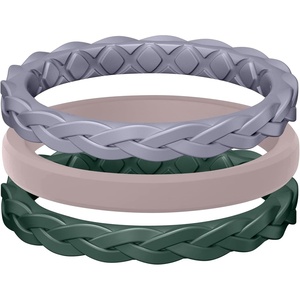 image:imageEgnaro Womens Thin Stackable Silicone Wedding Rings 38 Multipack BandsT1Cloudy Blue  Bright Peach  Green