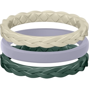 image:imageEgnaro Womens Thin Stackable Silicone Wedding Rings 38 Multipack BandsT2Cream Beige  Cloudy Blue  Green
