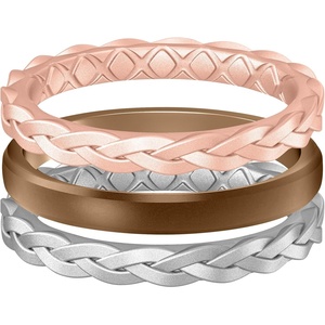 image:imageEgnaro Womens Thin Stackable Silicone Wedding Rings 38 Multipack BandsT3Light Rose Gold  Bronze  Metallic Silver