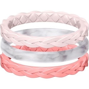 image:imageEgnaro Womens Thin Stackable Silicone Wedding Rings 38 Multipack BandsUWhitepink  Marble  Faint Red